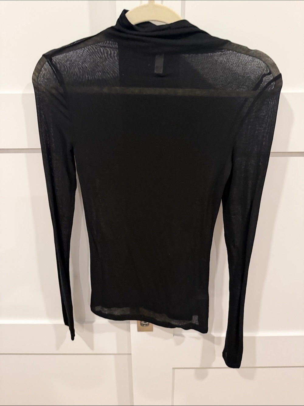 Leith Black Sheer Long Sleeve Mock Neck Top